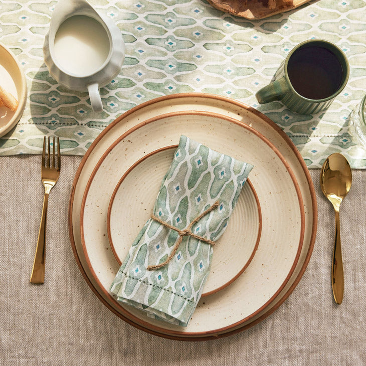 Mosaic Linen Table Napkins, Set of 2 - Sage Green