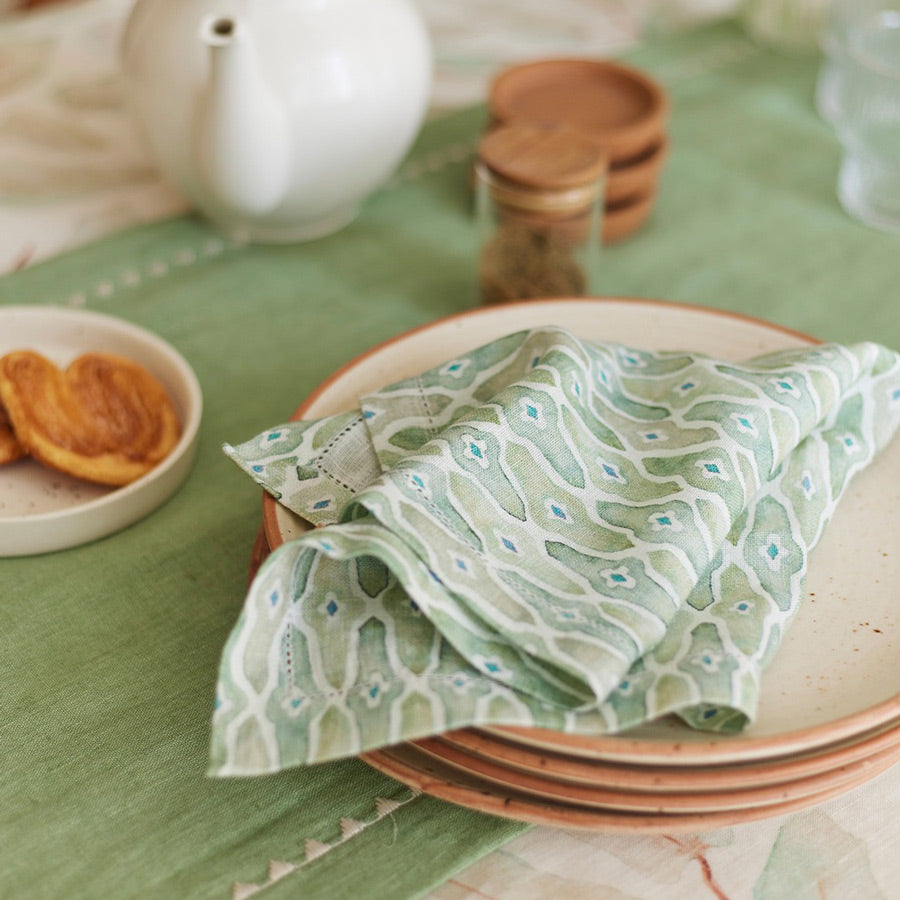 Mosaic Linen Table Napkins, Set of 2 - Sage Green