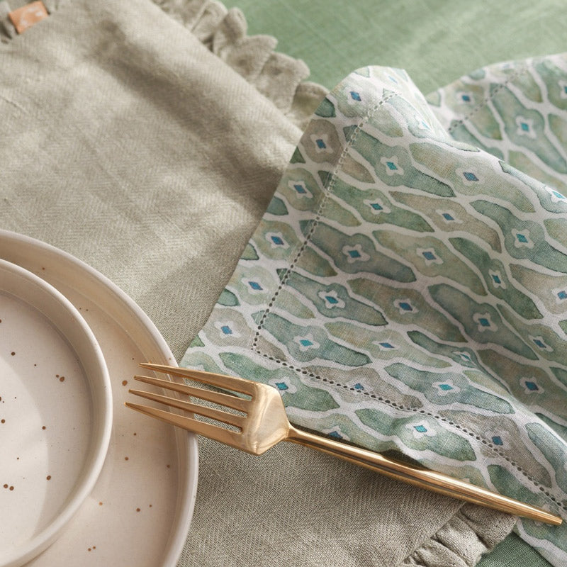 Mosaic Linen Table Napkins, Set of 2 - Sage Green