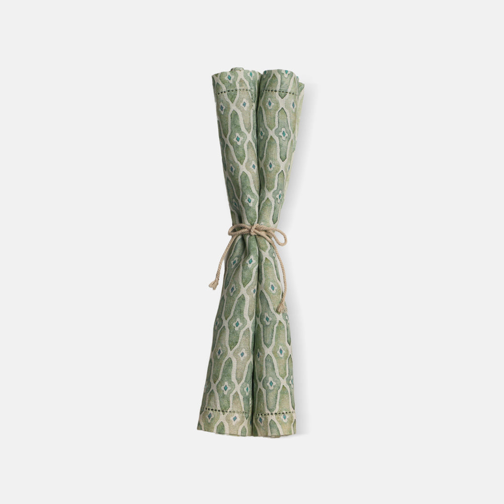 Mosaic Linen Table Napkins, Set of 2 - Sage Green