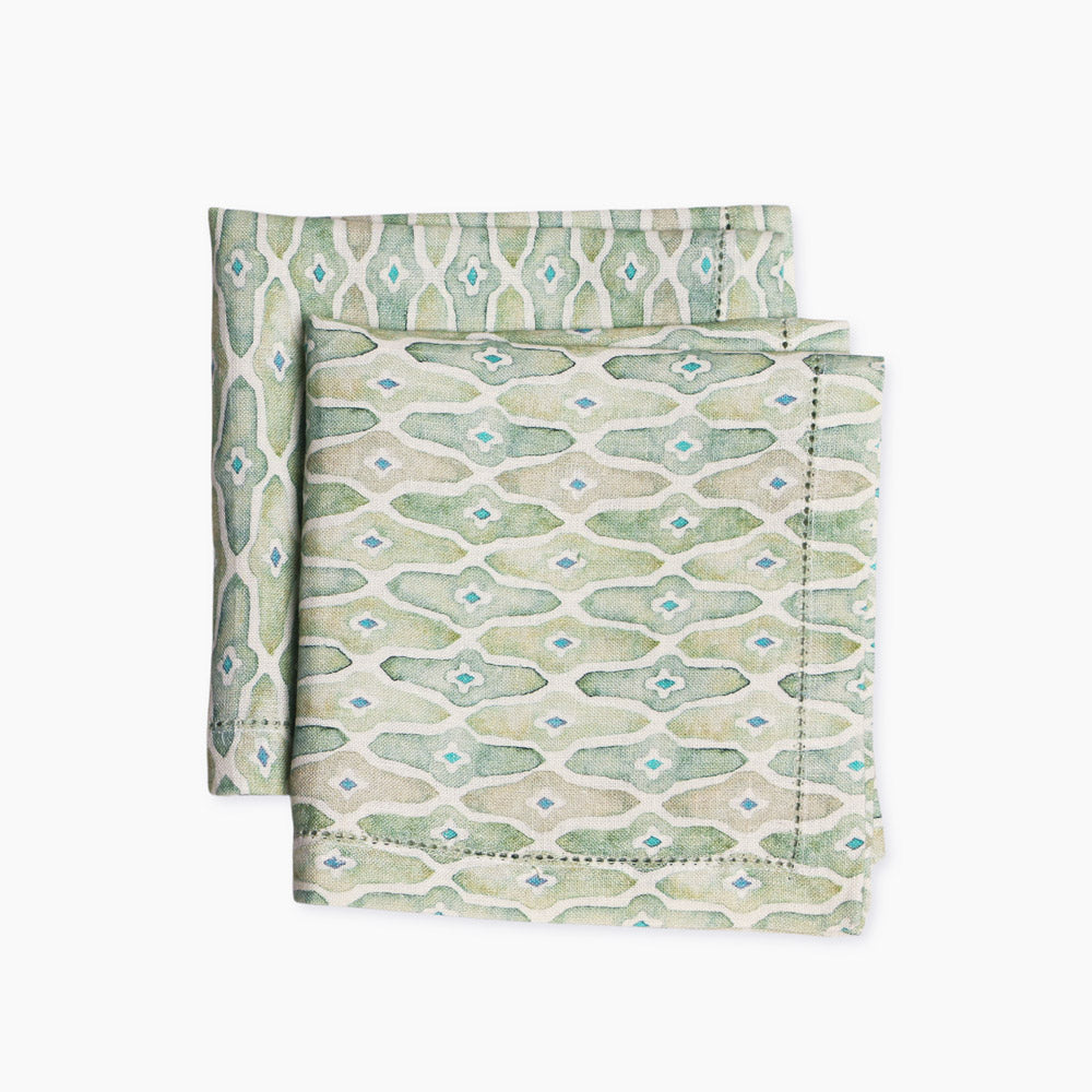 Mosaic Linen Table Napkins, Set of 2 - Sage Green