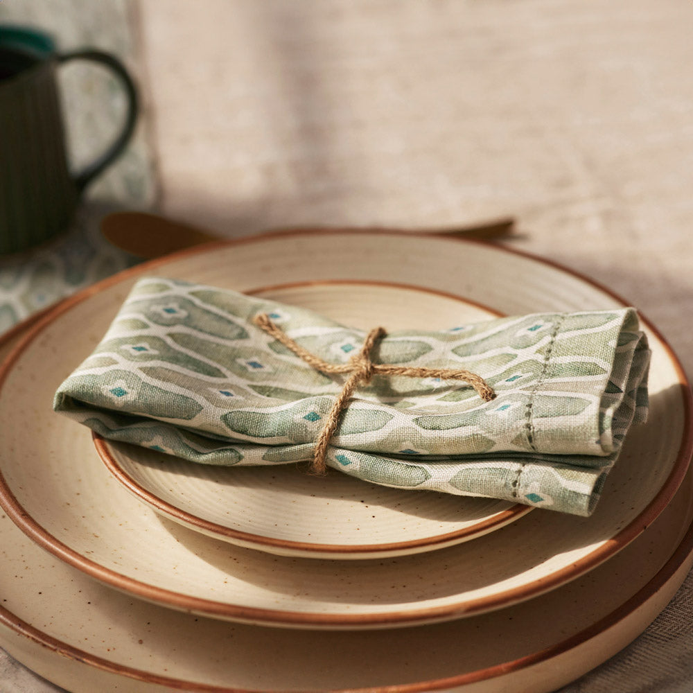 Mosaic Linen Table Napkins, Set of 2 - Sage Green