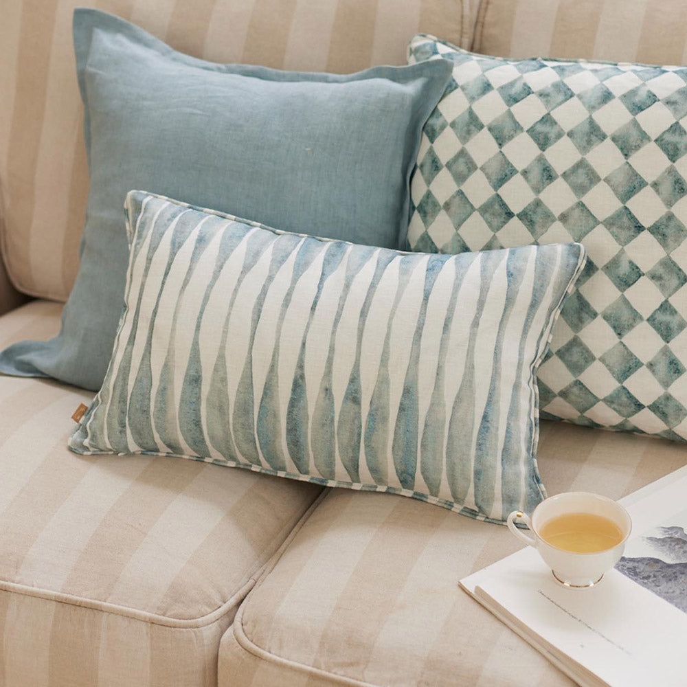 Ripple Rectangular Linen Cushion Cover 50x35cm - Blue