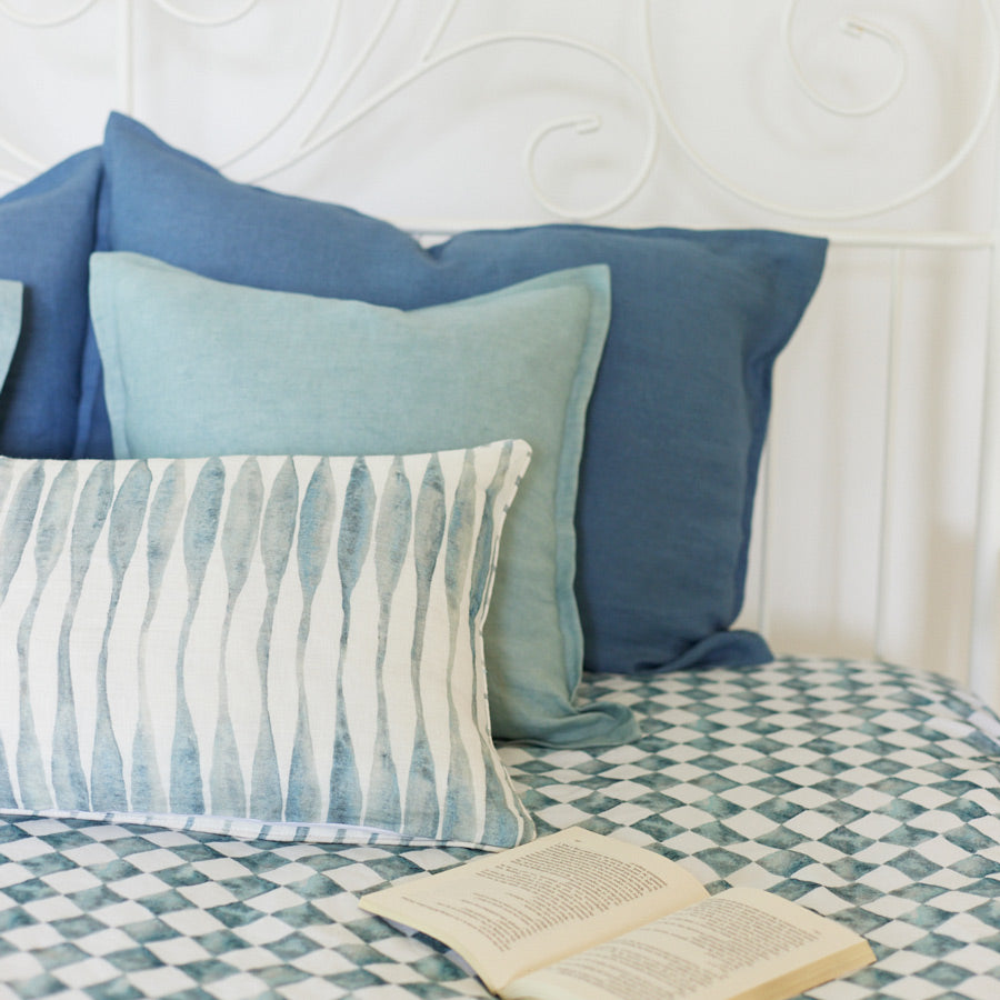 Ripple Rectangular Linen Cushion Cover 50x35cm - Blue