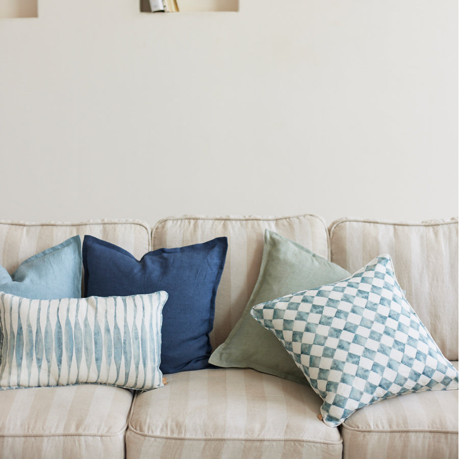 Ripple Rectangular Linen Cushion Cover 50x35cm - Blue