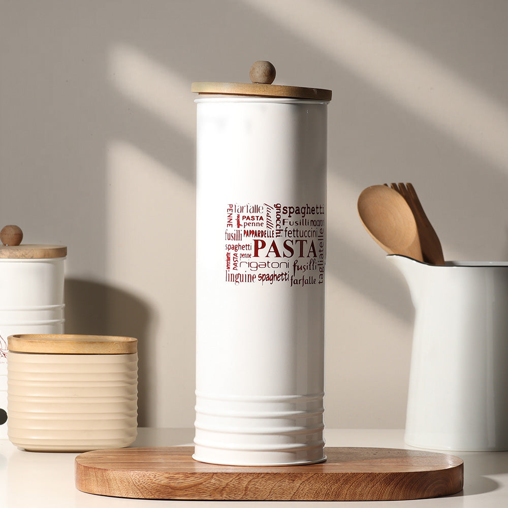 Casa Metal Pasta Storage Jar - White