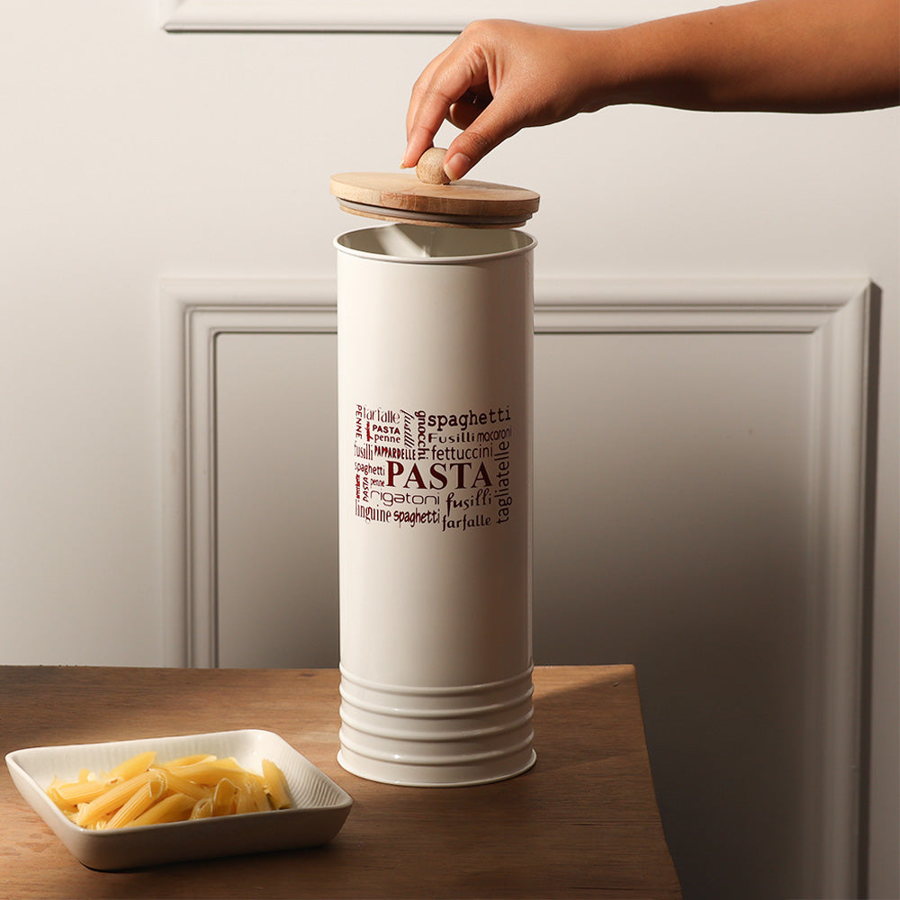 Casa Metal Pasta Storage Jar - White