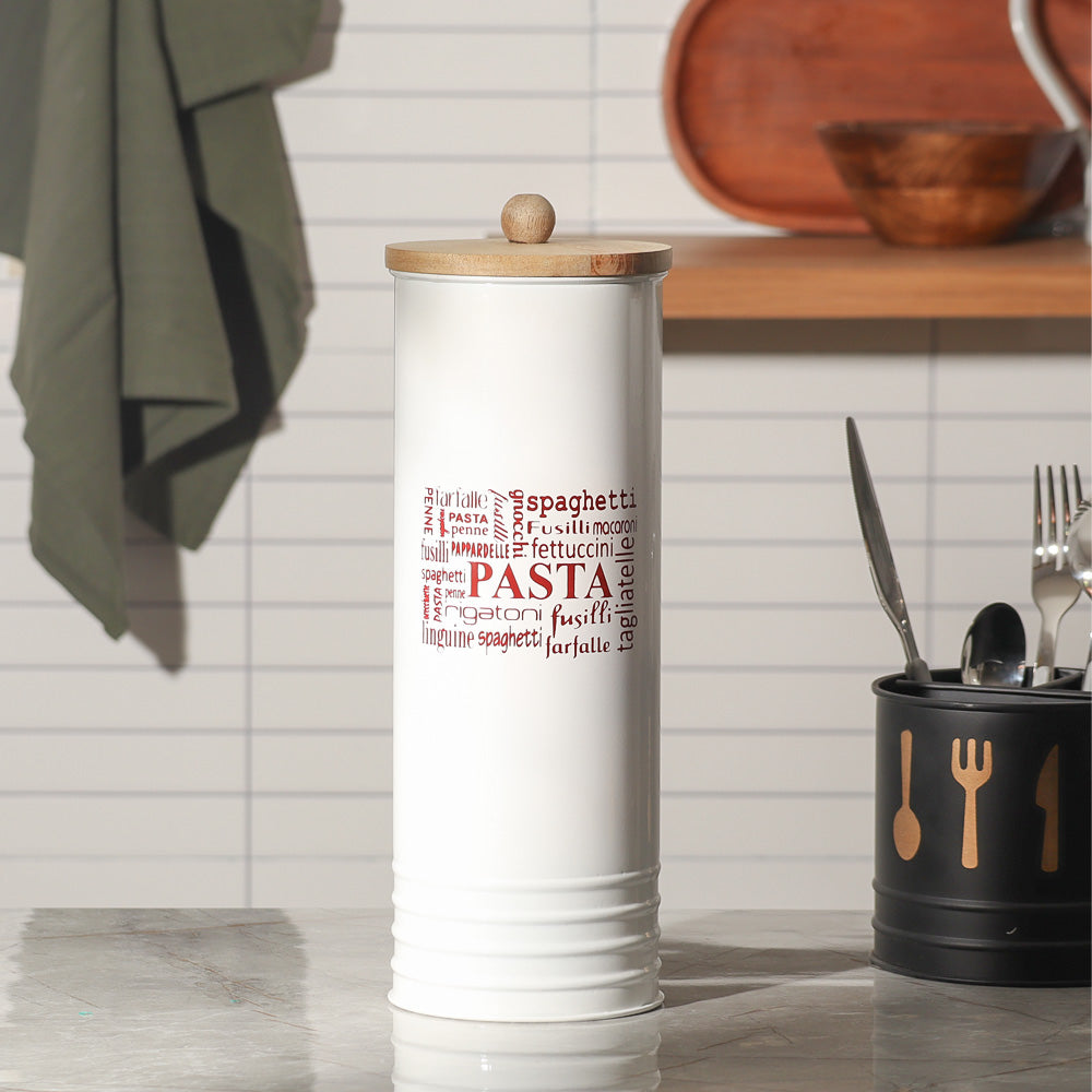 Casa Metal Pasta Storage Jar - White