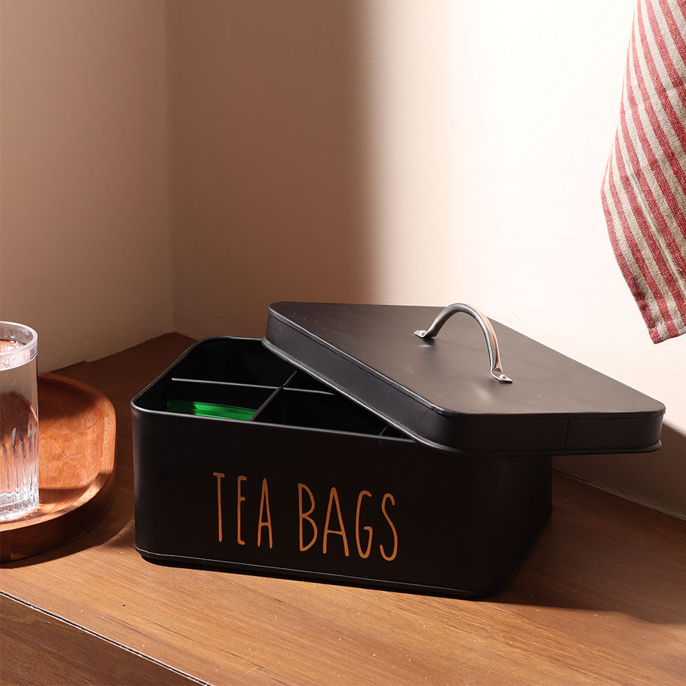 Asilo Metal Tea Bags Storage Box - Black Gold