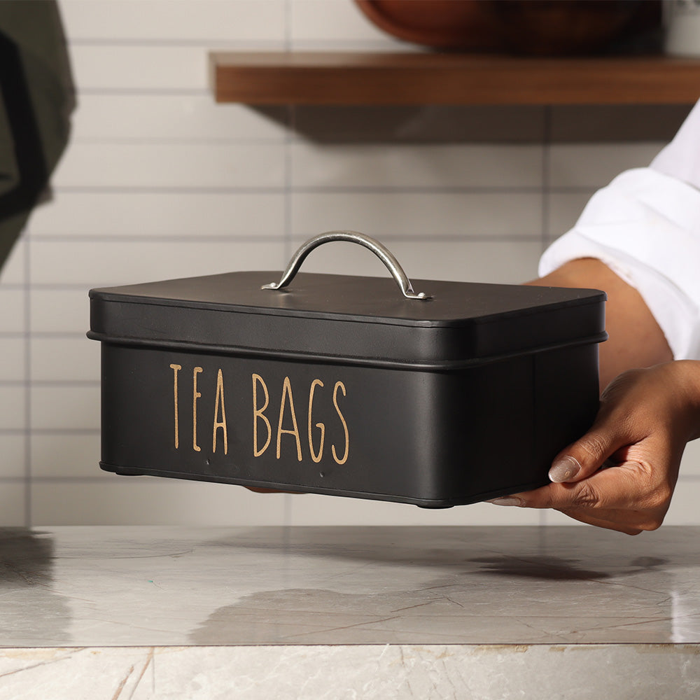Asilo Metal Tea Bags Storage Box - Black Gold