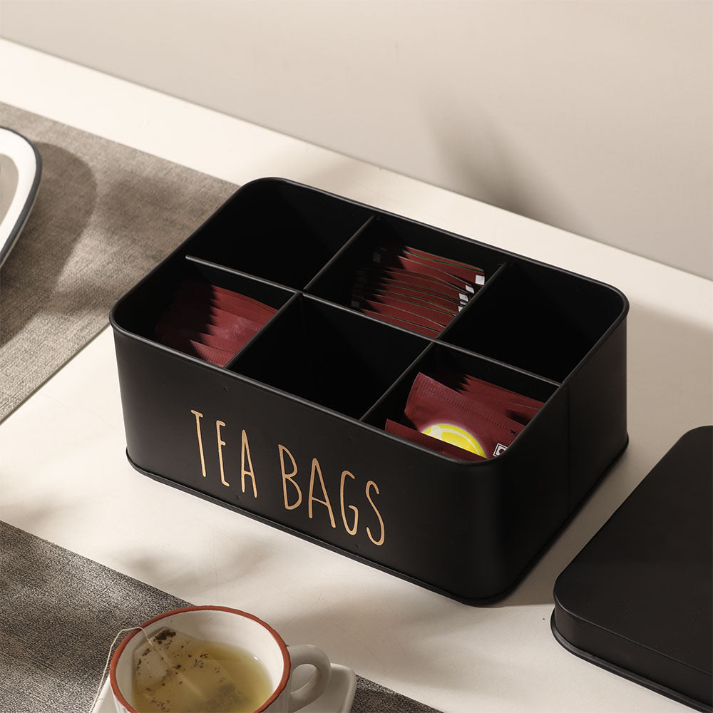Asilo Metal Tea Bags Storage Box - Black Gold