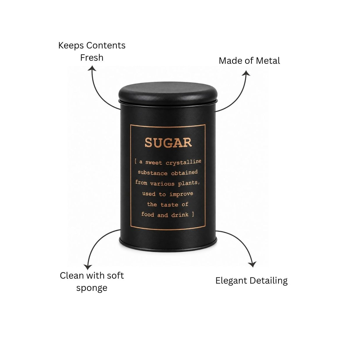 Sando Metal Sugar Storage Jar - Black Gold