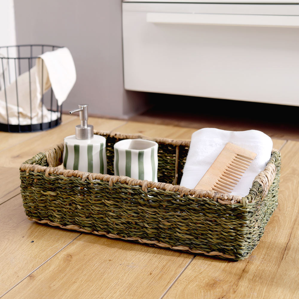 Seagrass Rectangular Storage Basket - Olive
