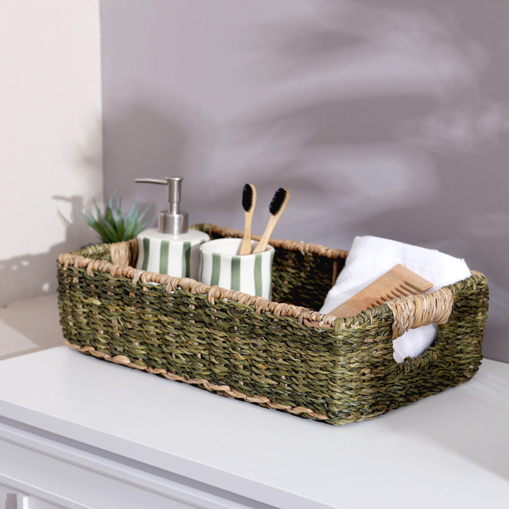 Seagrass Rectangular Storage Basket - Olive