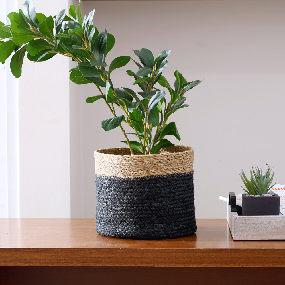 Seagrass & Jute Barrel Planter - Natural Black