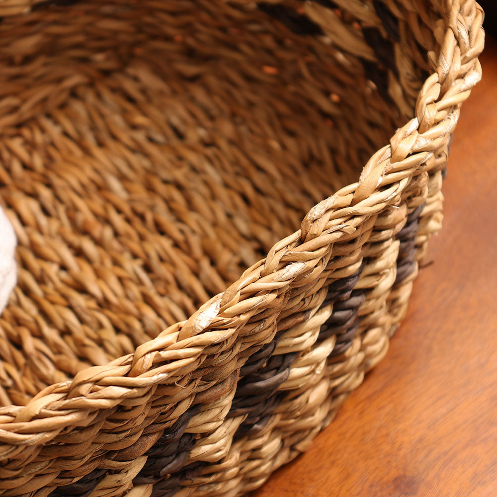Seagrass Checkered Oval Storage Baskets, Set of 3 - Natural Black