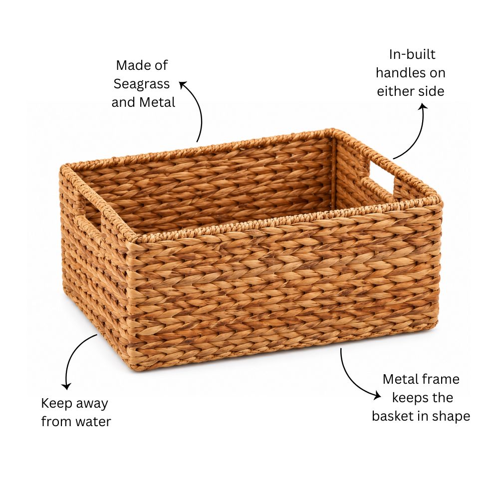Seagrass Rectangular Braided Storage Basket XL - Natural