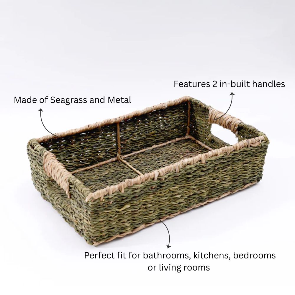 Seagrass Rectangular Storage Basket - Olive