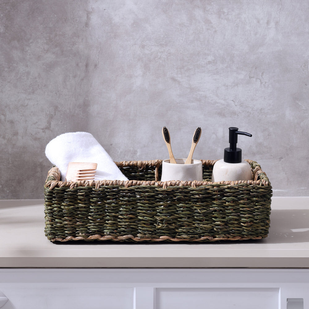 Seagrass Rectangular Storage Basket - Olive