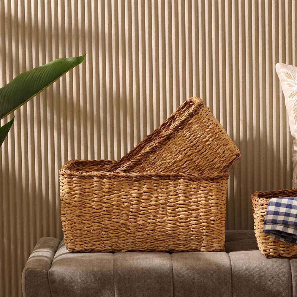 Seagrass Storage Baskets, Set of 3 - Beige Brown