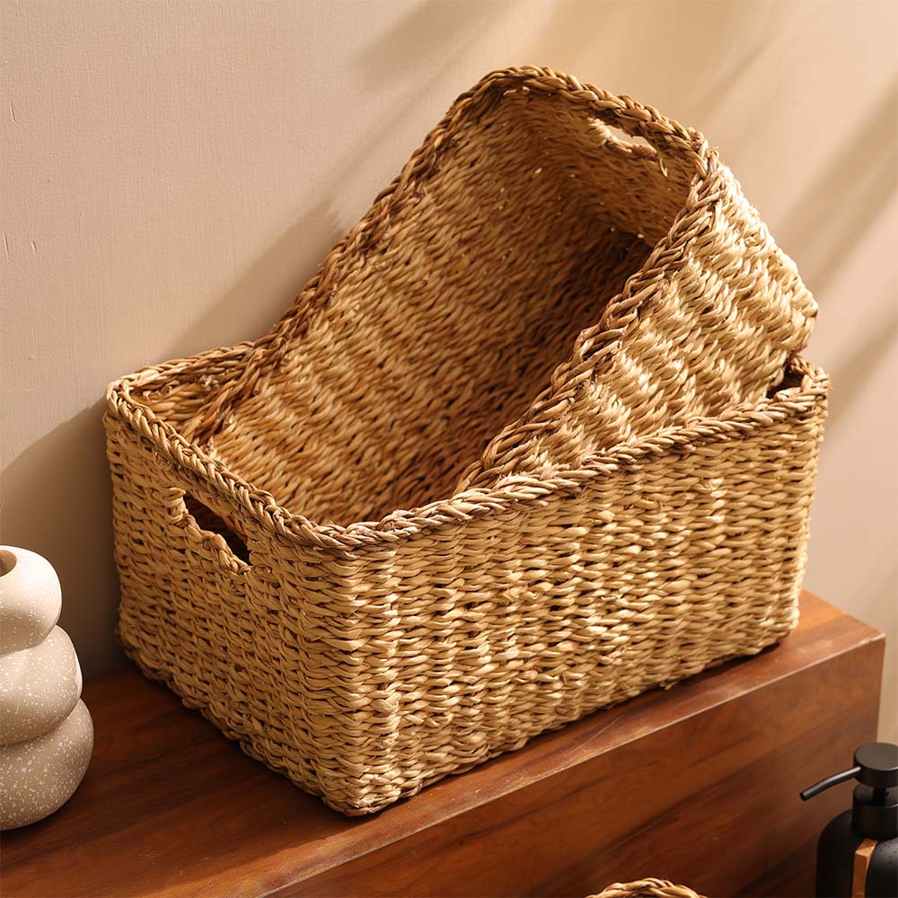Seagrass Storage Baskets, Set of 3 - Beige Brown