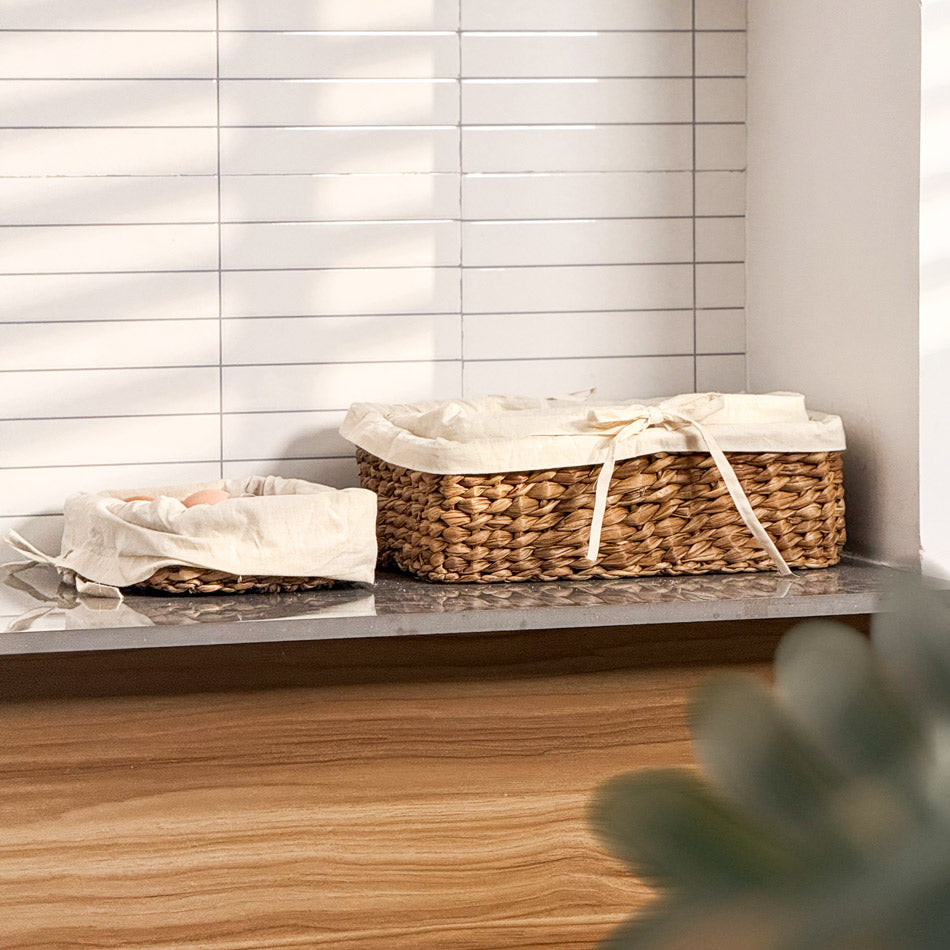 Seagrass Woven Lined Storage Baskets Short, Set of 3 - Natural