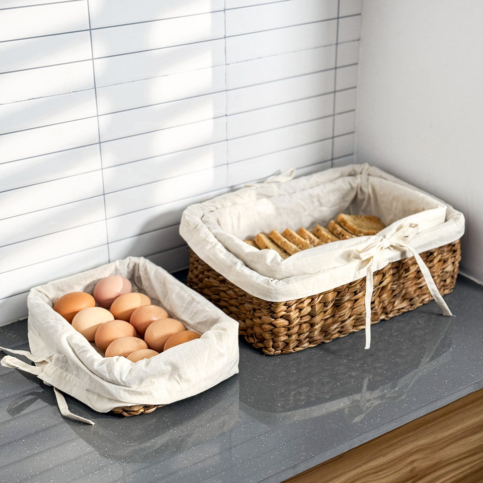 Seagrass Woven Lined Storage Baskets Short, Set of 3 - Natural