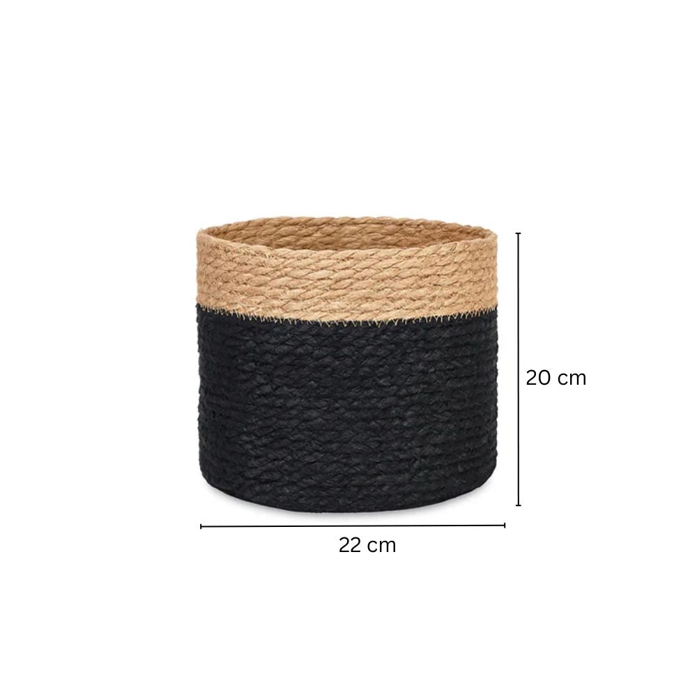 Seagrass & Jute Barrel Planter - Natural Black