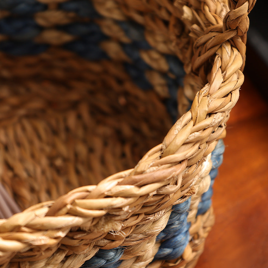 Seagrass & Jute Checkered Oval Storage Basket Small - Natural Blue