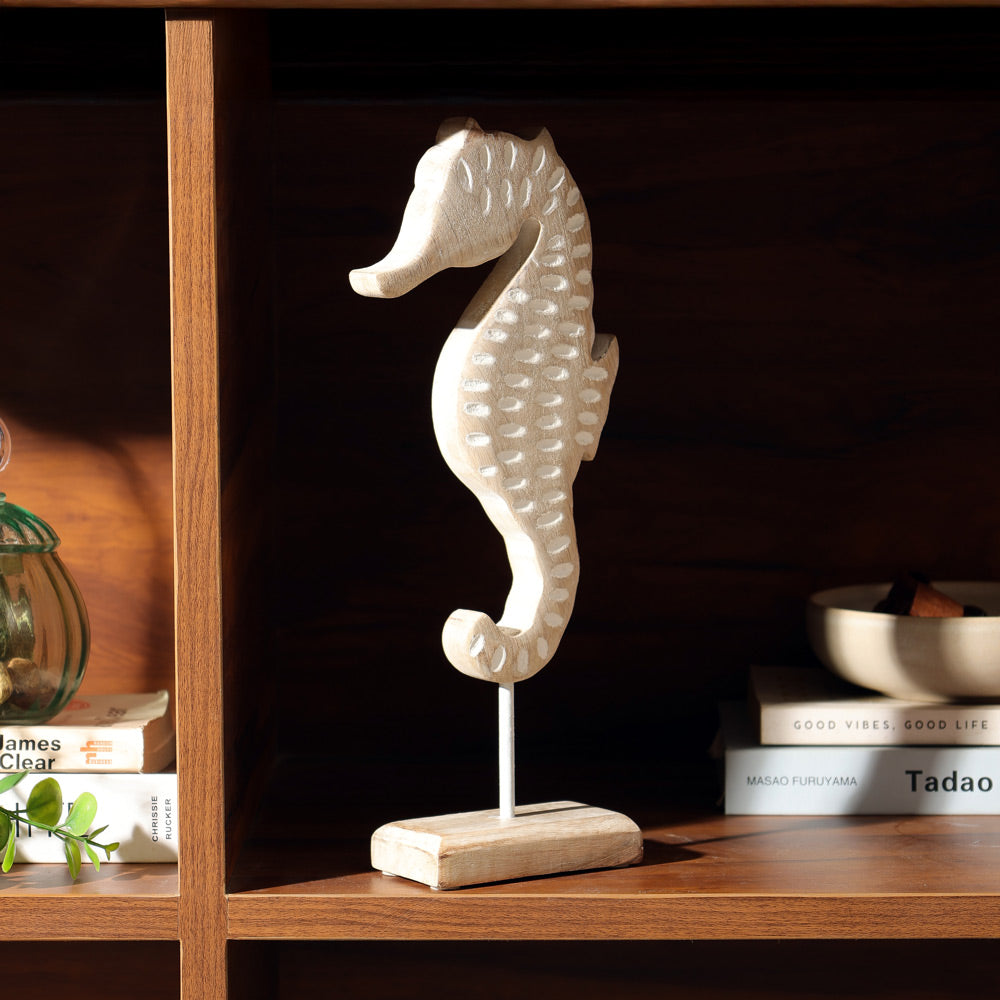 Seahorse Mango Wood Sculpture Small - Vintage White