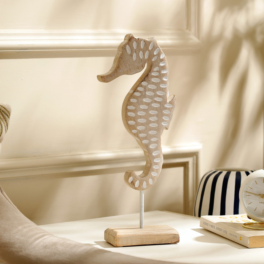 Seahorse Mango Wood Sculpture Small - Vintage White