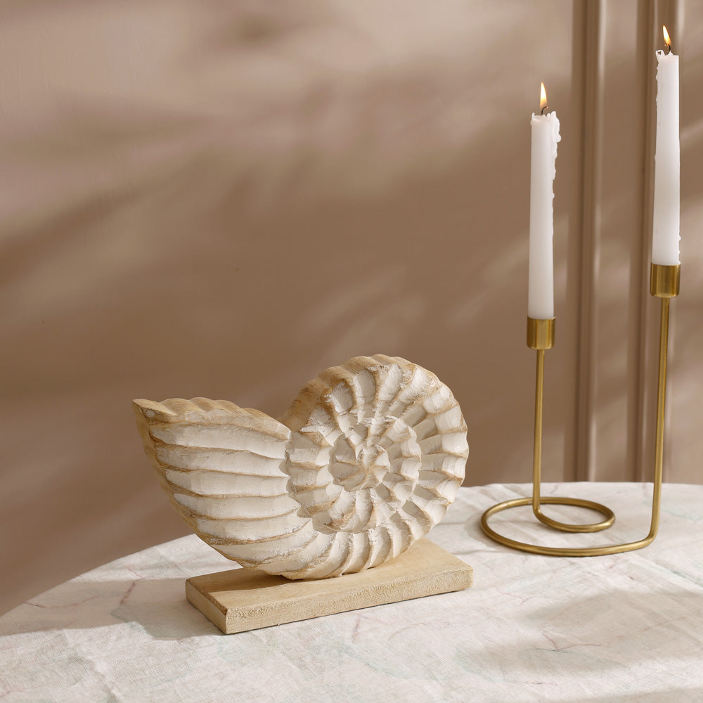 Seashell Mango Wood Sculpture Small - Vintage White