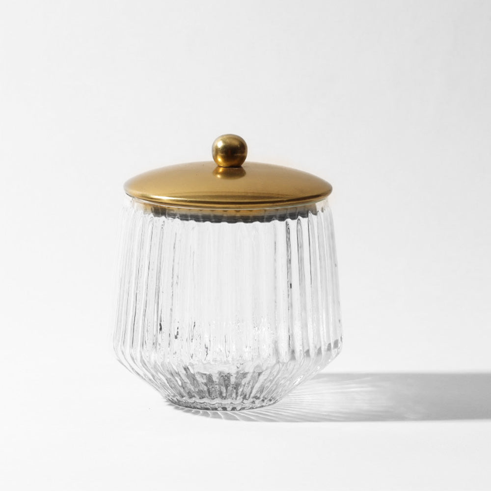 Ribbed Glass and Brass Storage Jar - Clear Gold