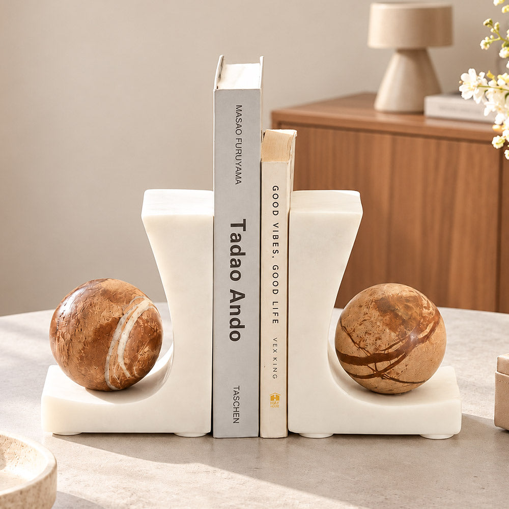 Selene Marble Bookends, Set of 2 - White Coffee