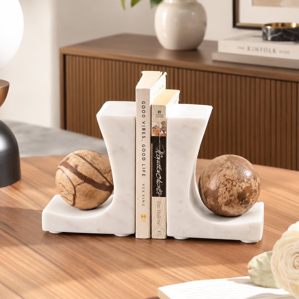 Selene Marble Bookends, Set of 2 - White Coffee