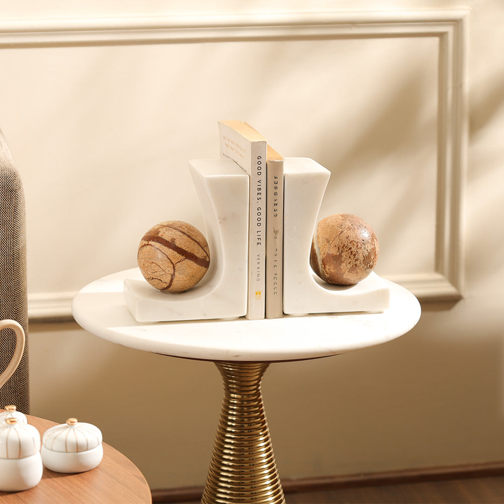 Selene Marble Bookends, Set of 2 - White Coffee