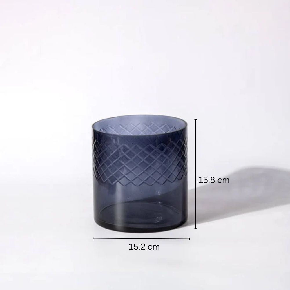 Seline Textured Glass Hurricane Large - Smoke Grey