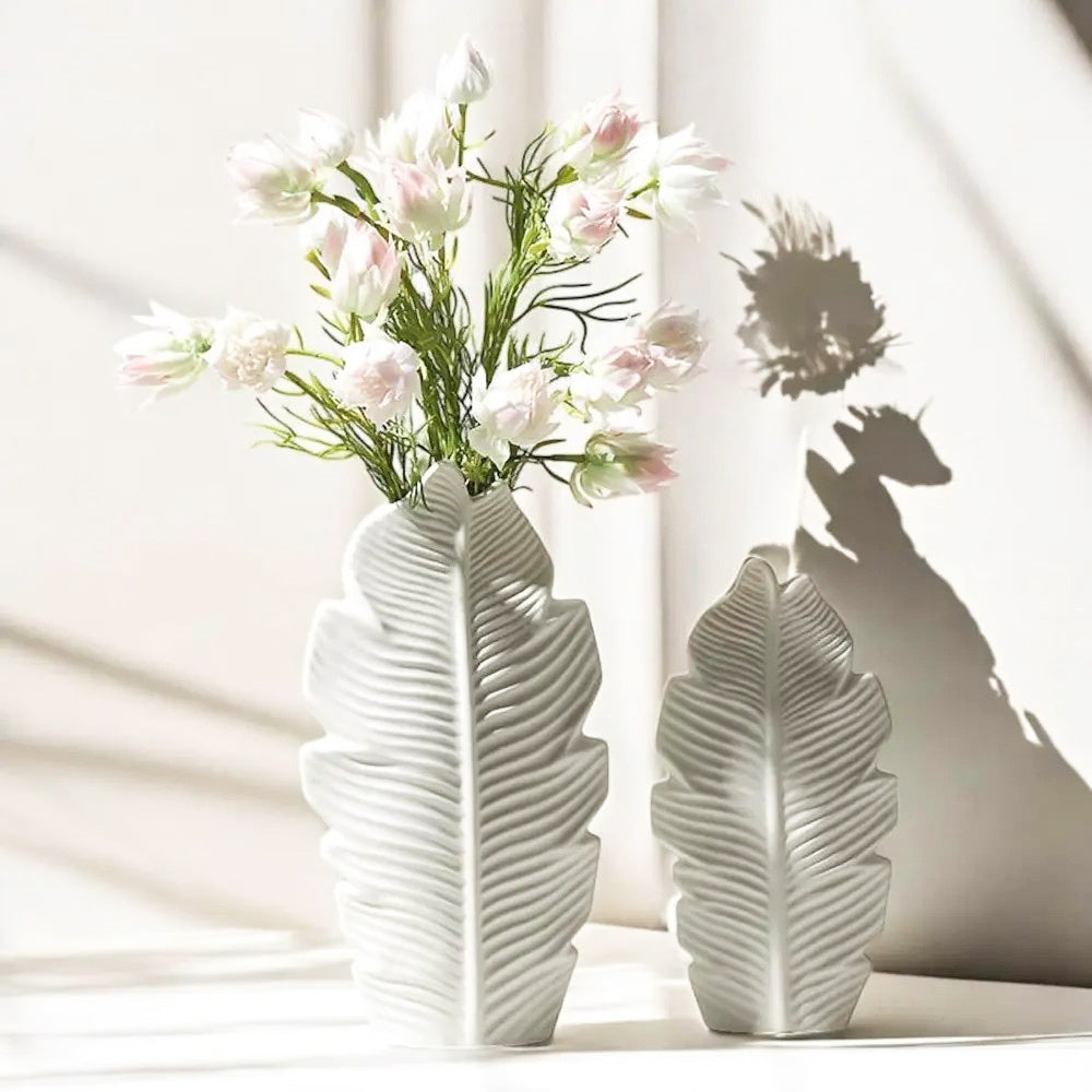 Serrate Ceramic Slim Vase Large - White