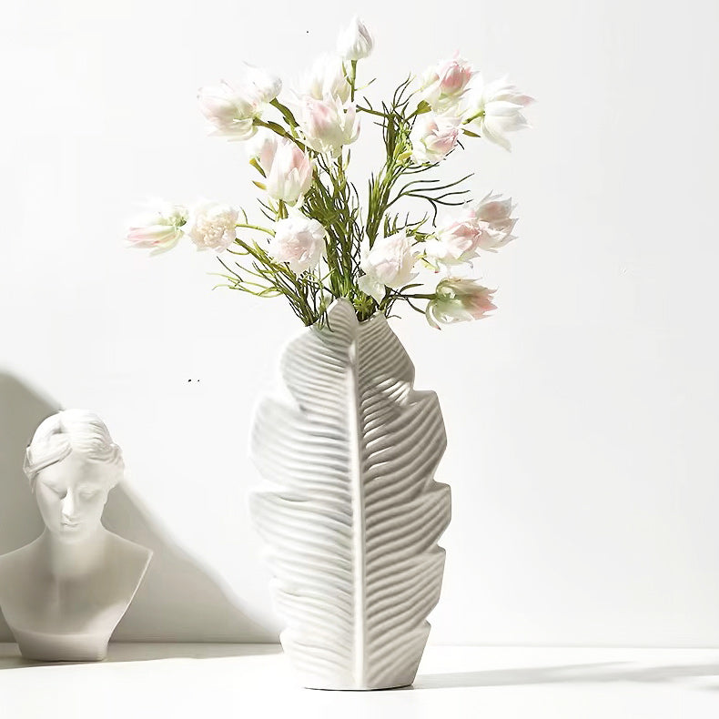 Serrate Ceramic Slim Vase Large - White