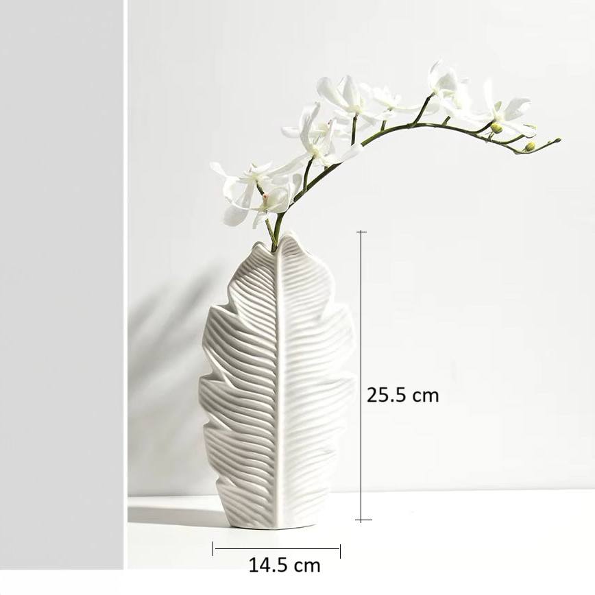 Serrate Ceramic Slim Vase Medium - White