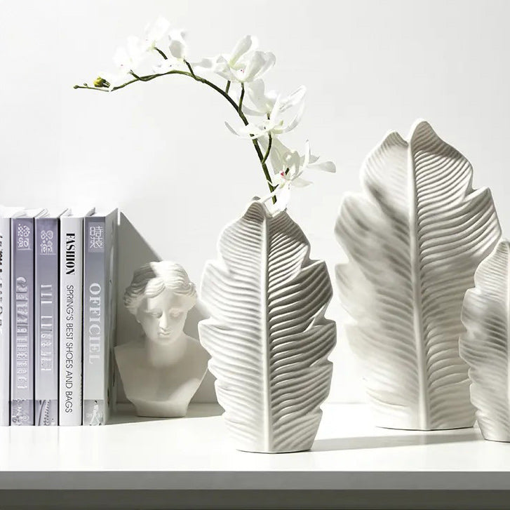 Serrate Ceramic Slim Vase Medium - White