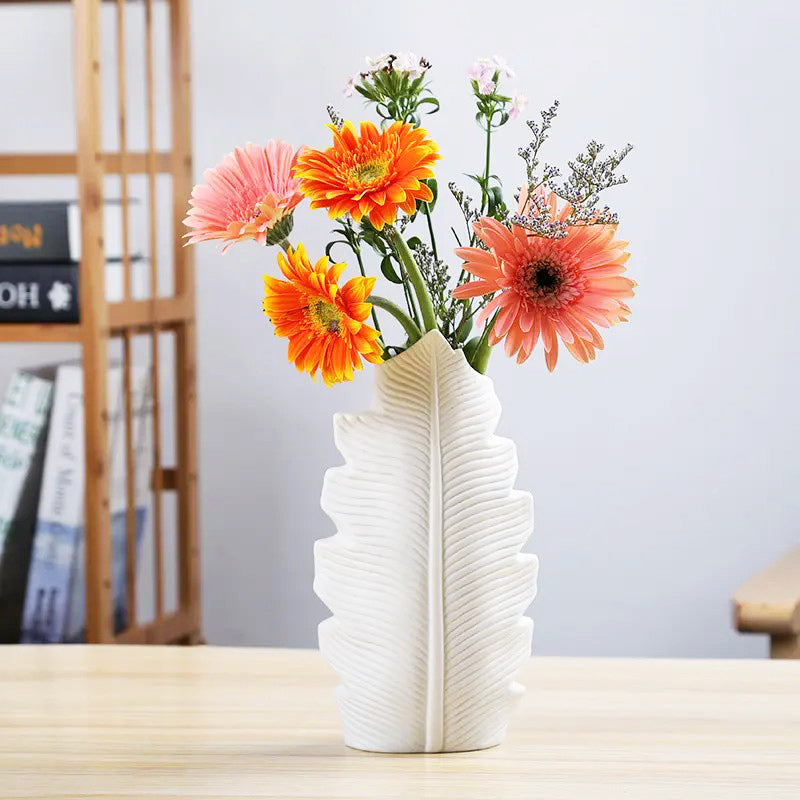 Serrate Ceramic Slim Vase Medium - White