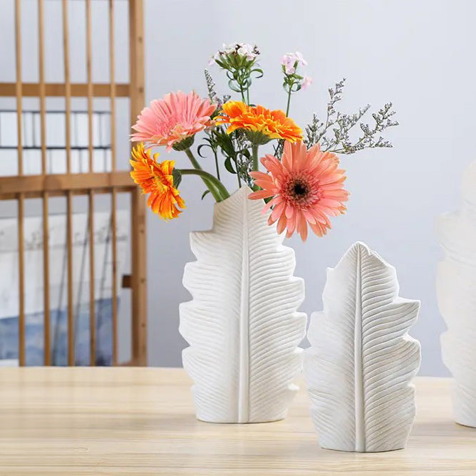 Serrate Ceramic Slim Vase Medium - White