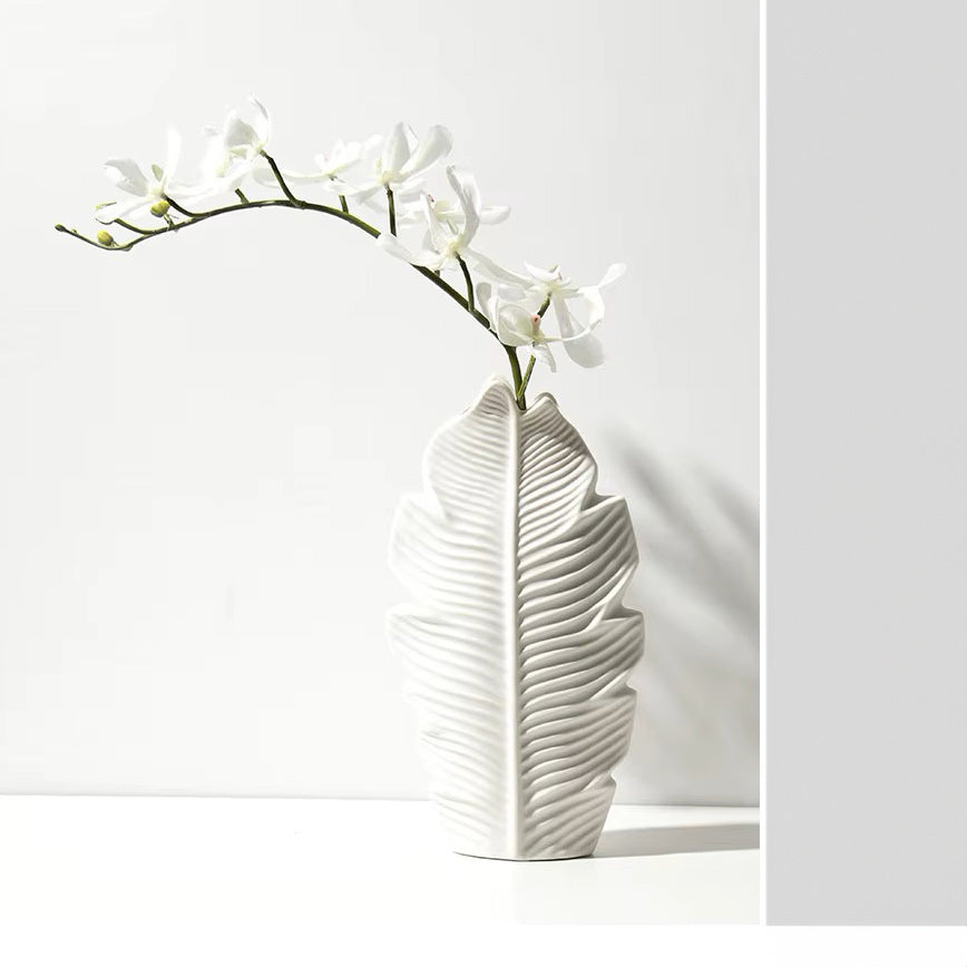 Serrate Ceramic Slim Vase Medium - White
