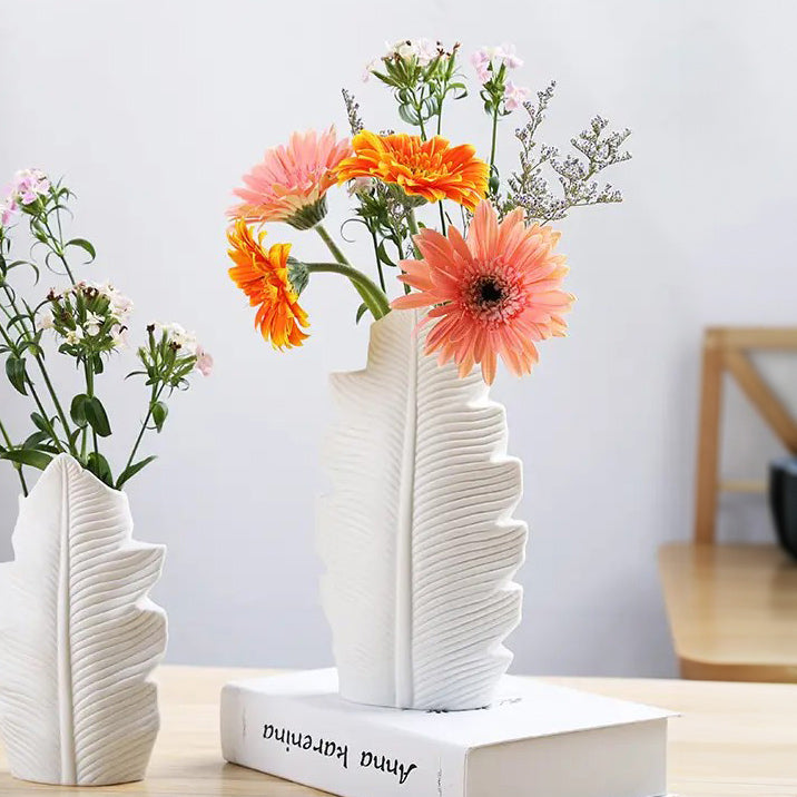 Serrate Ceramic Slim Vase Medium - White