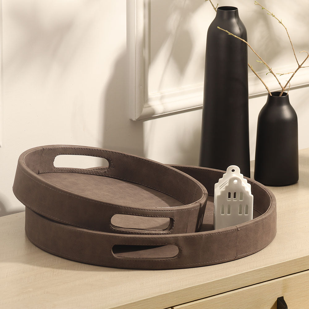Shalom Round Decorative Tray Large - Charcoal
