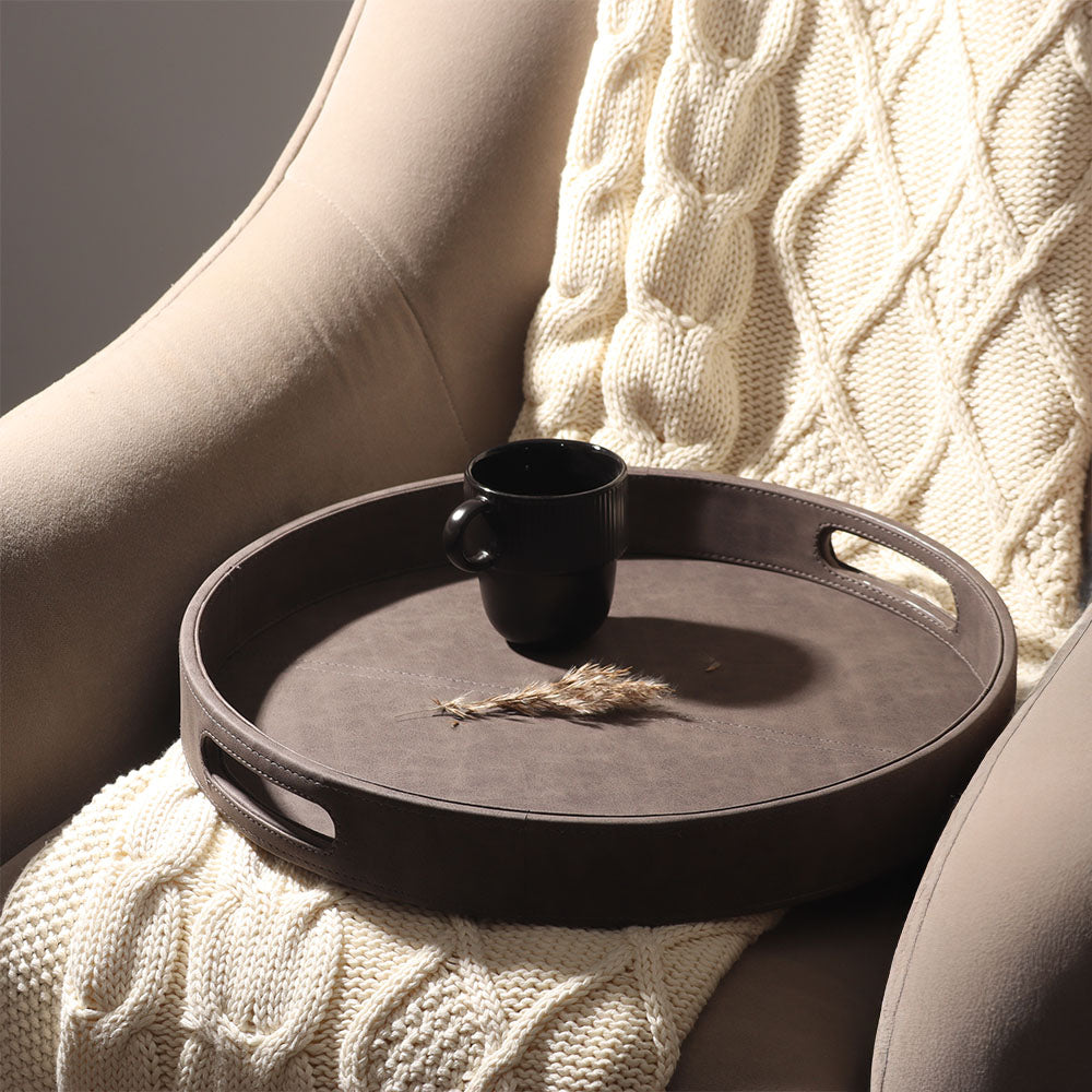 Shalom Round Decorative Tray Large - Charcoal