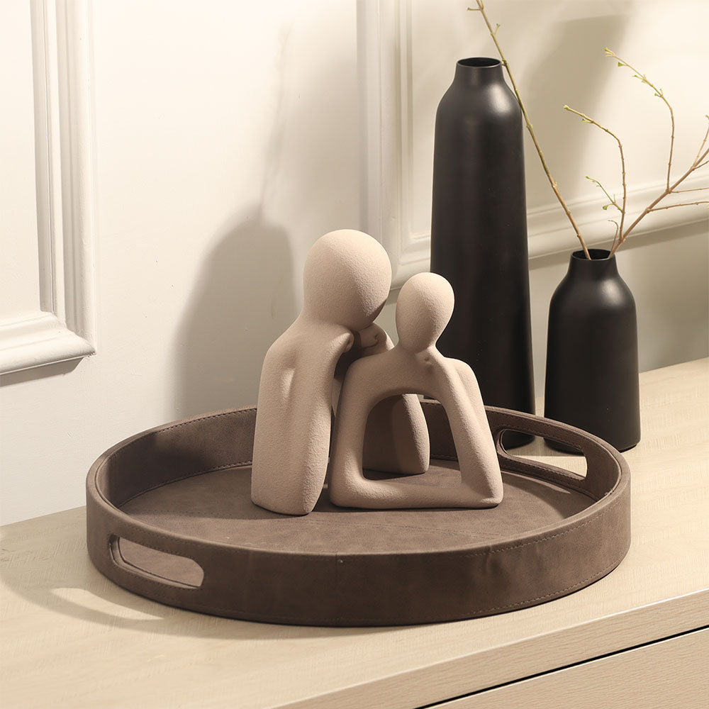 Shalom Round Decorative Tray Large - Charcoal