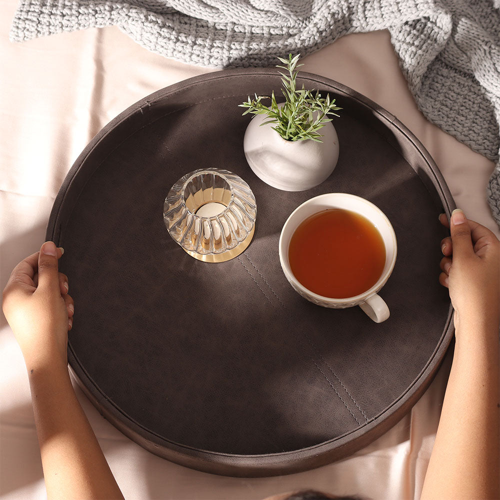 Shalom Round Decorative Tray Large - Charcoal