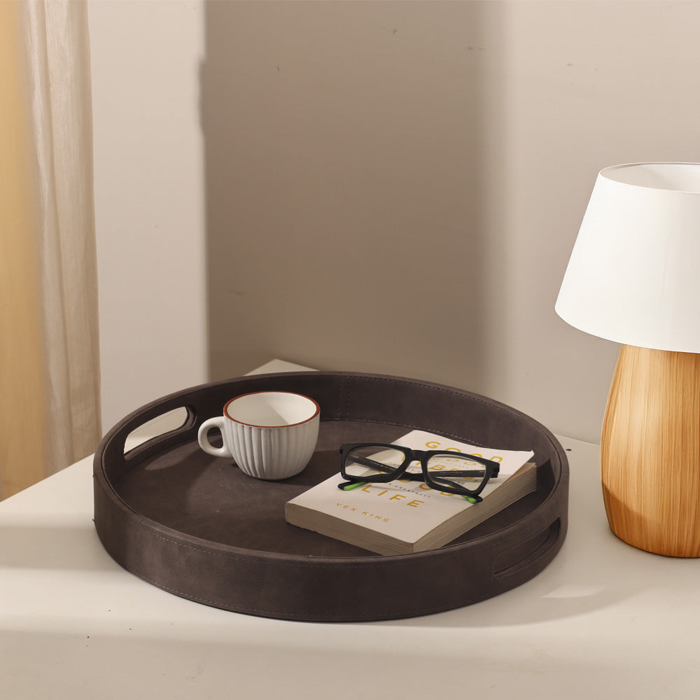 Shalom Round Decorative Tray Large - Charcoal